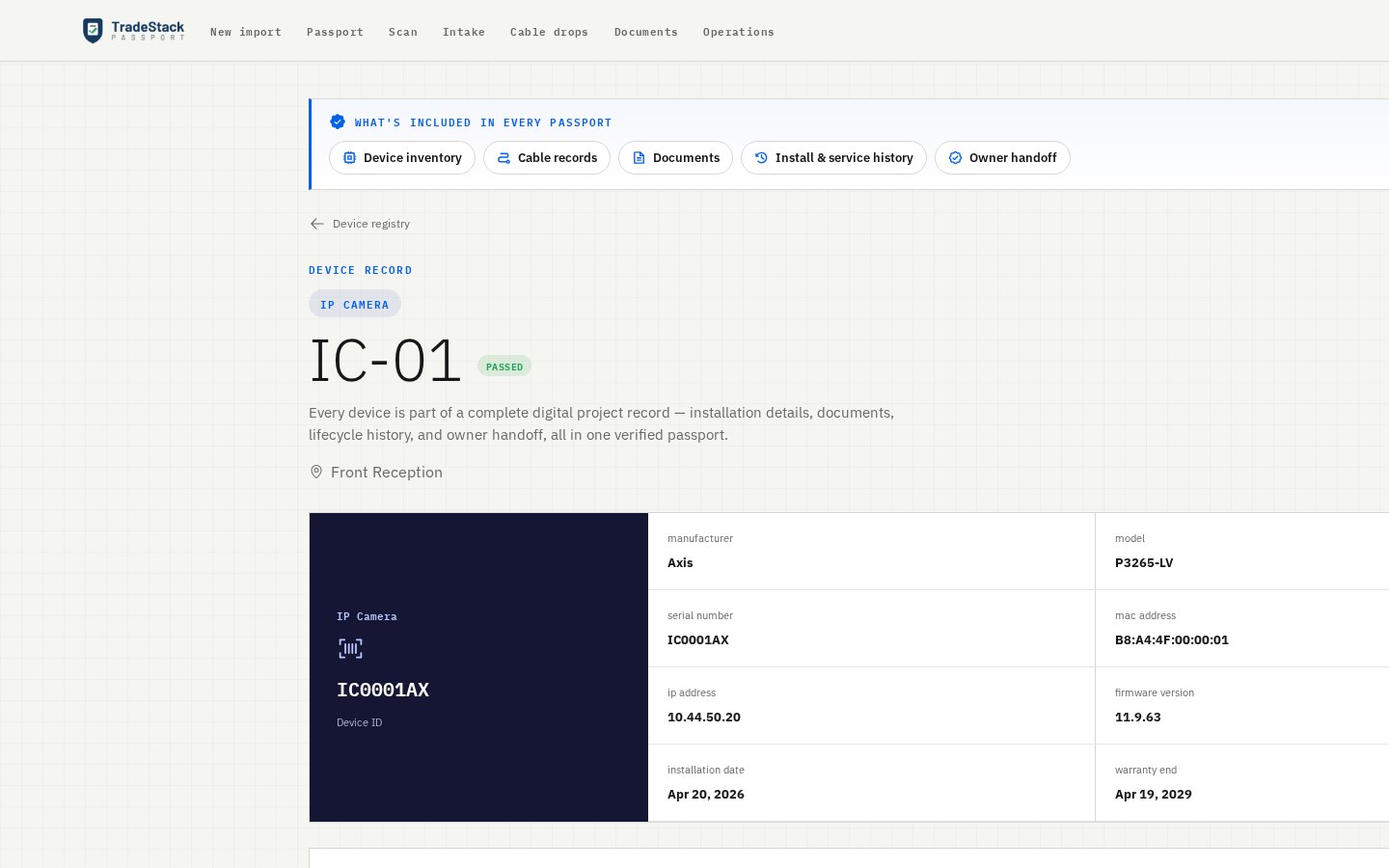Device record — full details, lifecycle and verified status.